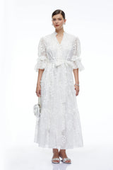 Apolline White VNeck Lace Maxi Dress