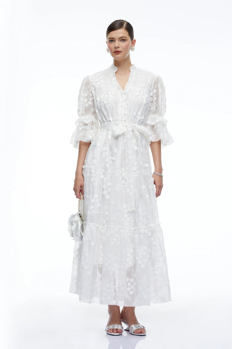 Apolline White VNeck Lace Maxi Dress