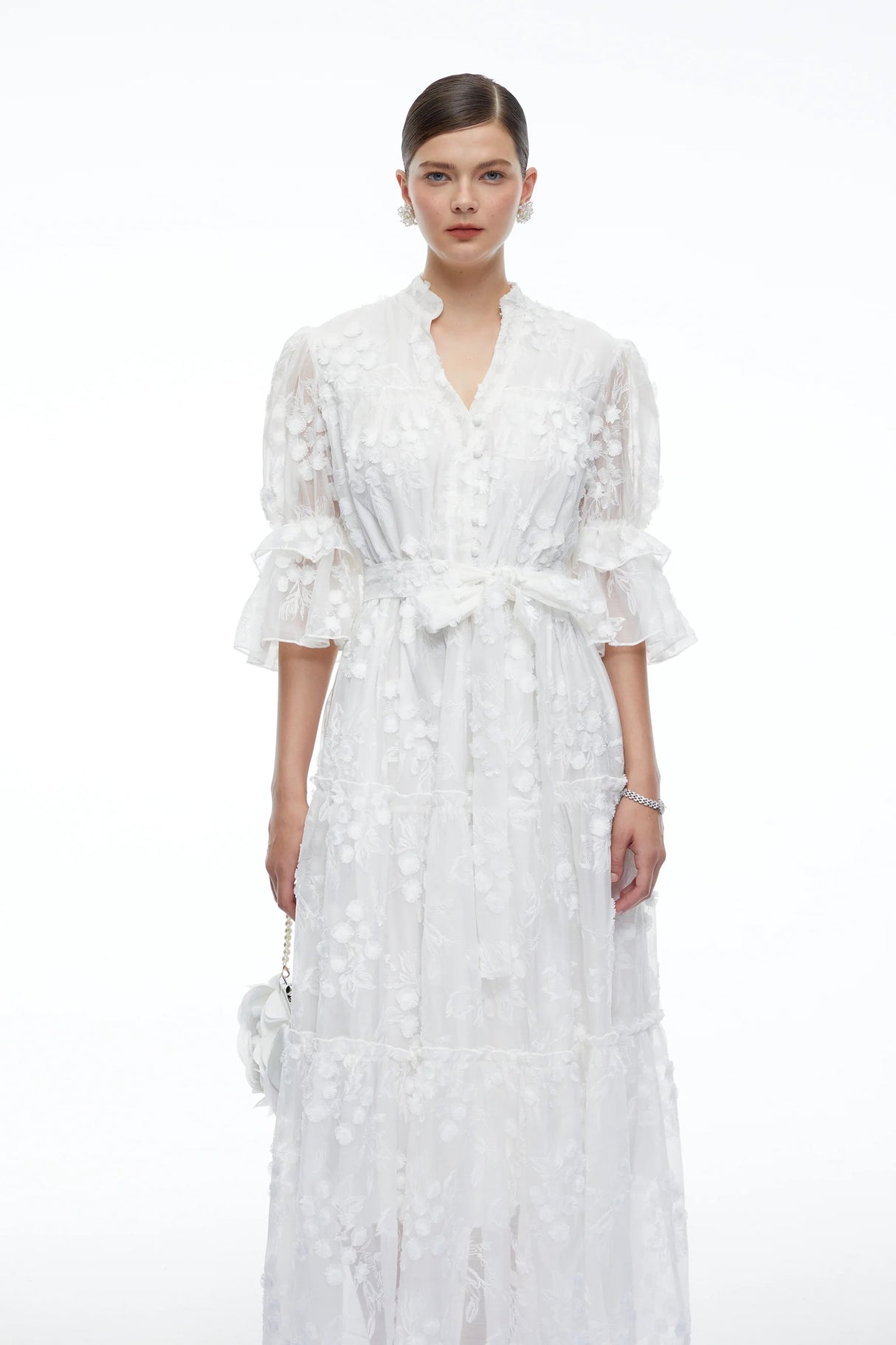 Apolline White VNeck Lace Maxi Dress