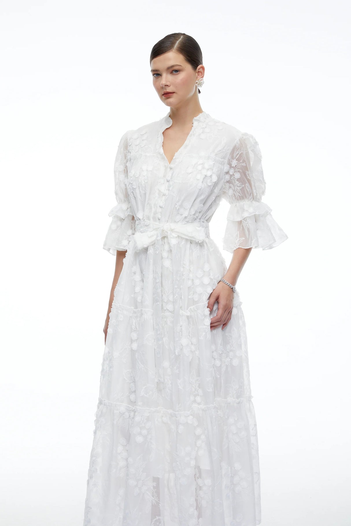 Apolline White VNeck Lace Maxi Dress