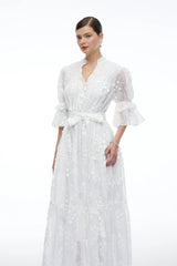 Apolline White VNeck Lace Maxi Dress