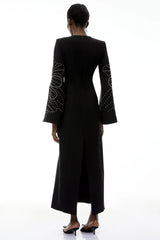 Arabella Black Slit Sleeve Maxi Dress with Embellishment