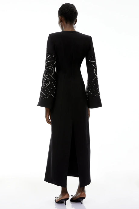 Arabella Black Slit Sleeve Maxi Dress with Embellishment