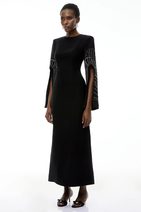 Arabella Black Slit Sleeve Maxi Dress with Embellishment