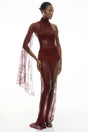 Arabella Burgundy High Neck Lace Maxi Dress