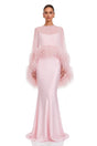 Araminta Pink Maxi Dress  Shawl Set with Feather Trim