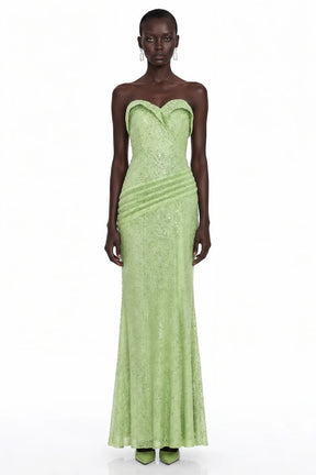 Arapuni Green Off Shoulder Rhinestone Maxi Dress