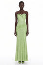 Arapuni Green Off Shoulder Rhinestone Maxi Dress