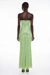 Arapuni Green Off Shoulder Rhinestone Maxi Dress