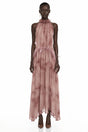 Areta Pink Pleated Maxi Dress with Feather Trim