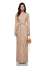 Aria Gold Belted Maxi Dress with Floral Lace Panels