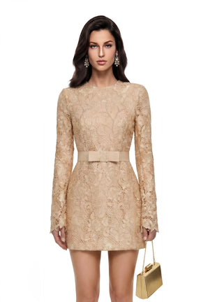 Aria Gold CutOut Floral Lace Mini Dress