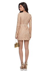 Aria Gold CutOut Floral Lace Mini Dress
