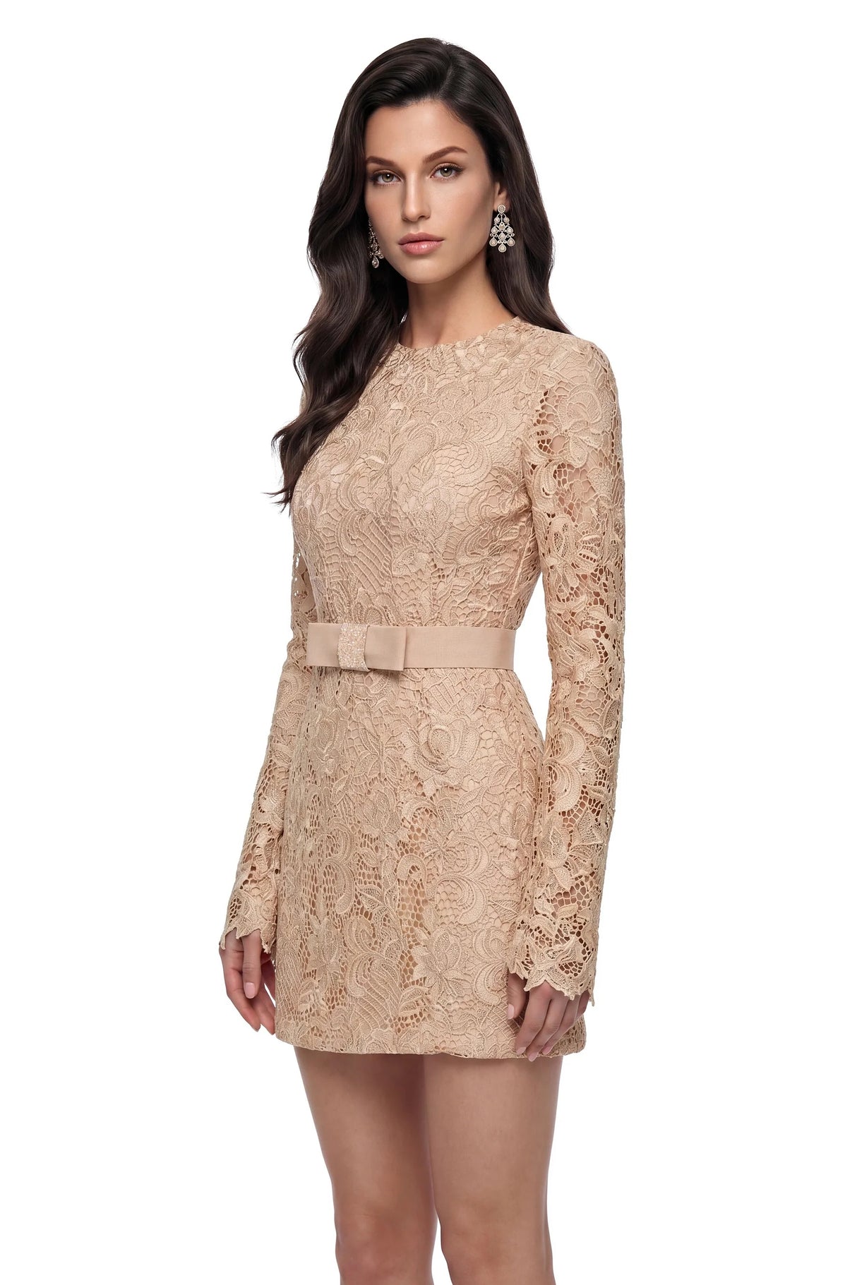 Aria Gold CutOut Floral Lace Mini Dress