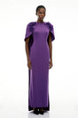 Aria Purple Cinched Maxi Dress with Cape and 3D Florals