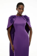 Aria Purple Cinched Maxi Dress with Cape and 3D Florals