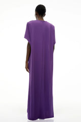 Aria Purple Cinched Maxi Dress with Cape and 3D Florals