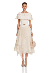 Aria White Asymmetrical Shawl  Tulle Panel Dress Set