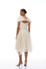 Aria White Asymmetrical Shawl  Tulle Panel Dress Set
