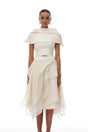 Aria White Asymmetrical Shawl  Tulle Panel Dress Set