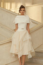 Aria White Asymmetrical Shawl  Tulle Panel Dress Set
