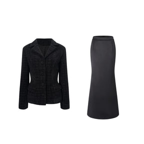 Ariadna Black Tweed Jacket  Satin Skirt Set