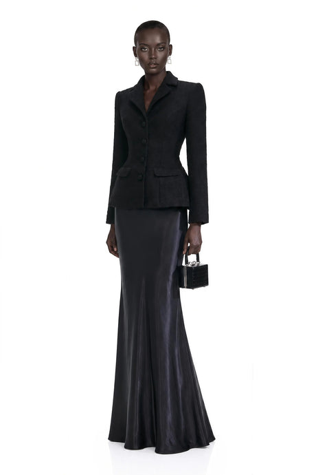 Ariadna Black Tweed Jacket  Satin Skirt Set