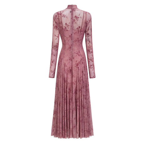 Ariadne Pink Flocked Tulle Maxi Dress