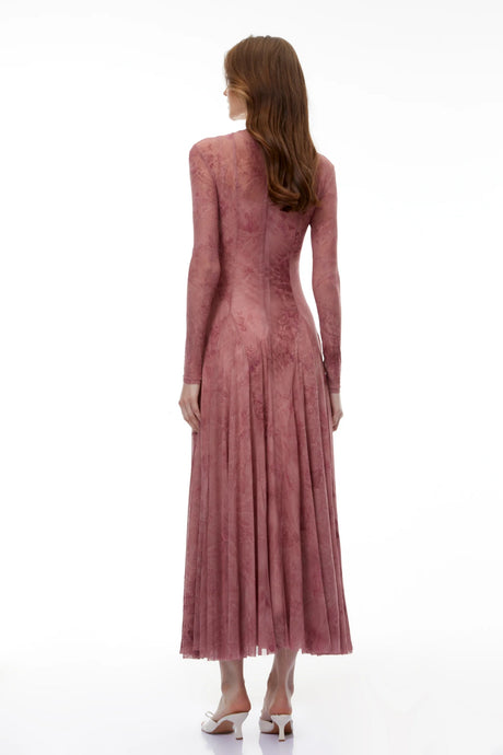Ariadne Pink Flocked Tulle Maxi Dress