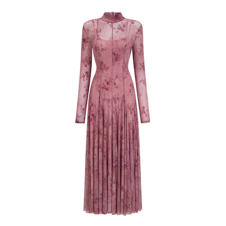 Ariadne Pink Flocked Tulle Maxi Dress