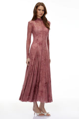 Ariadne Pink Flocked Tulle Maxi Dress