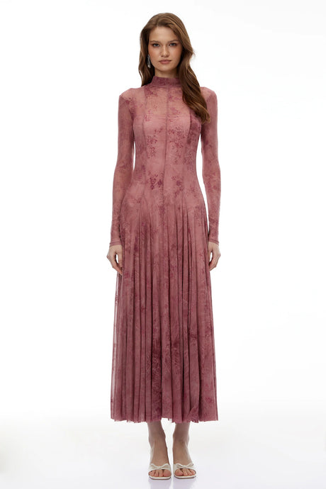 Ariadne Pink Flocked Tulle Maxi Dress