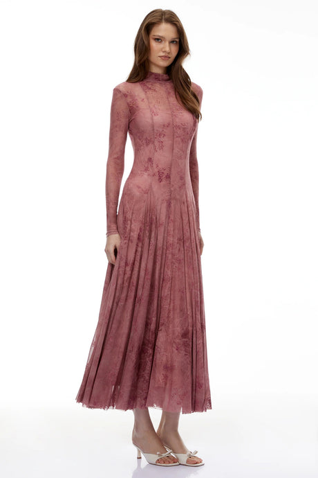 Ariadne Pink Flocked Tulle Maxi Dress