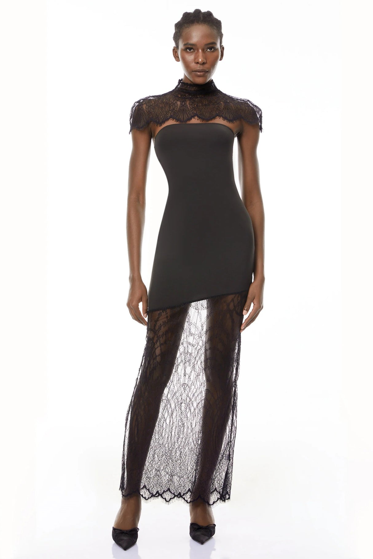 Arianna Black Floral Lace Shawl  Dress Matching Set