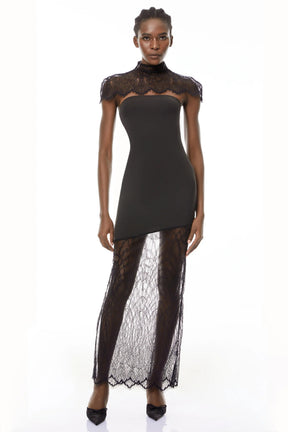 Arianna Black Floral Lace Shawl  Dress Matching Set