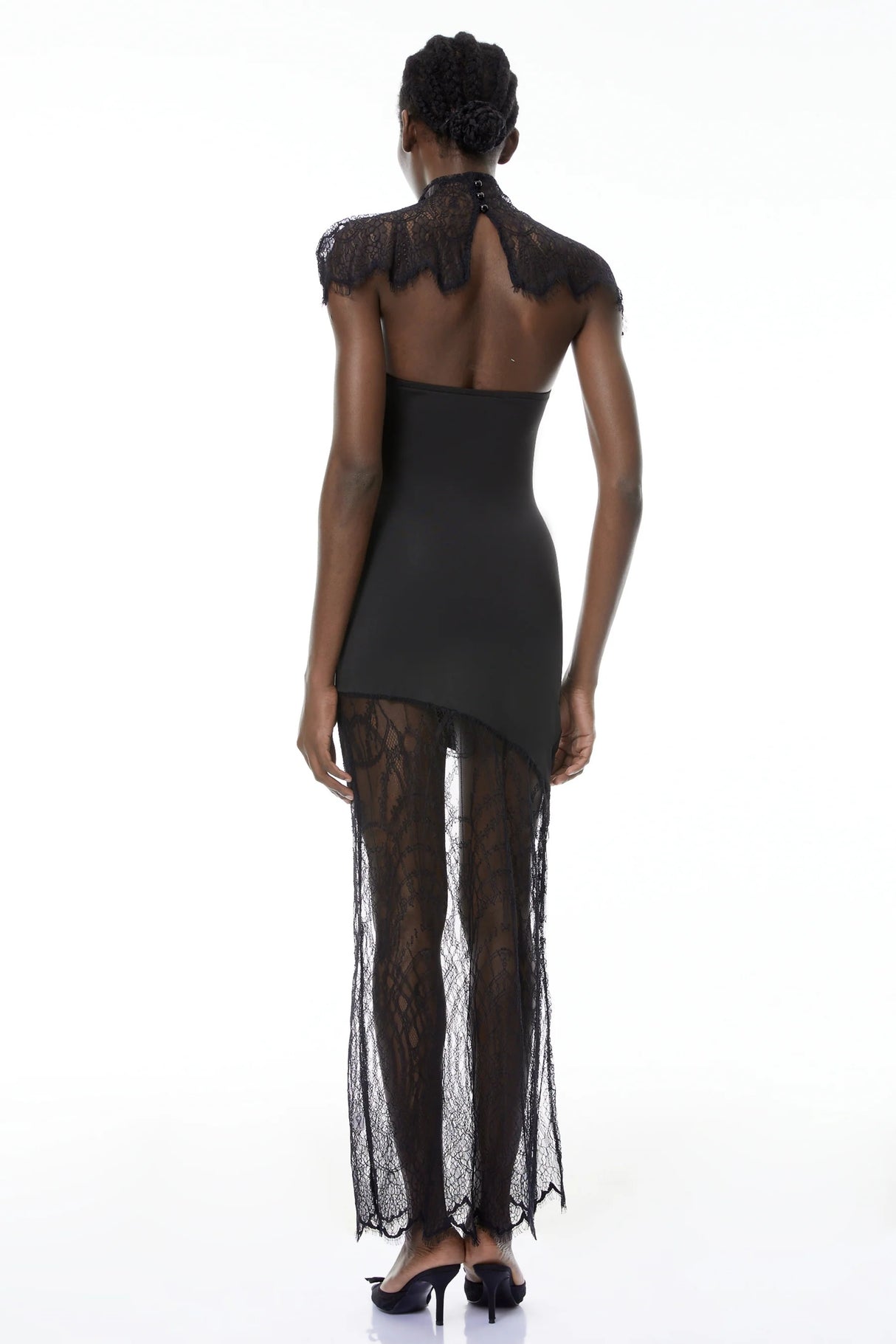 Arianna Black Floral Lace Shawl  Dress Matching Set