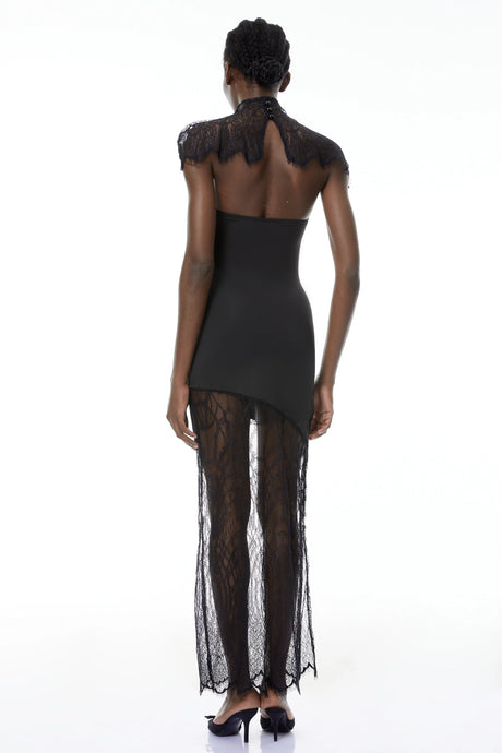 Arianna Black Floral Lace Shawl  Dress Matching Set