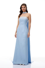 Arianna Blue Scarf Detail Embellished Maxi Gown