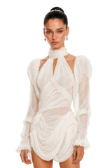 Arielle White Halterneck Ruched Mini Dress