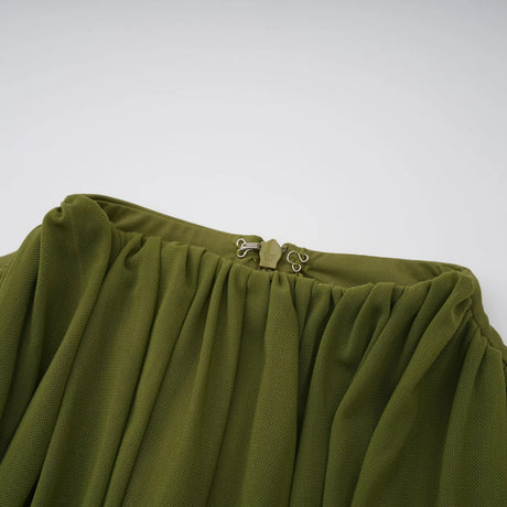 Arlette Green Asymmetrical Ruched Maxi Dress