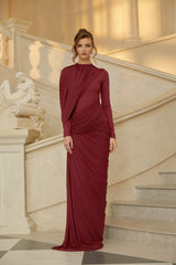 Arlette Red Asymmetrical Ruched Maxi Dress
