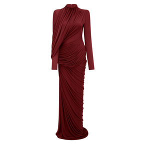 Arlette Red Asymmetrical Ruched Maxi Dress