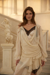 Armance Neutral Panelled Asymmetrical Tulle Mini Dress