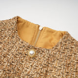 Arna Gold Round Neck Tweed Mini Dress