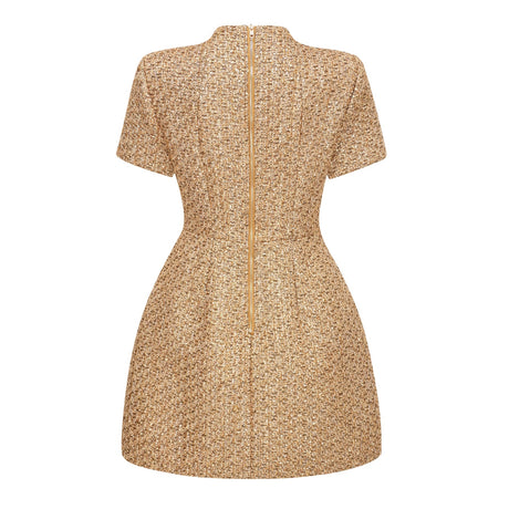 Arna Gold Round Neck Tweed Mini Dress