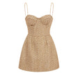 Arna Gold Sweetheart Neckline Tweed Mini Dress