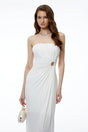 Aroha White Off Shoulder Ruched Maxi Dress