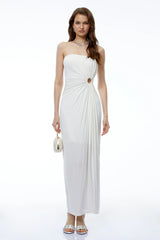 Aroha White Off Shoulder Ruched Maxi Dress
