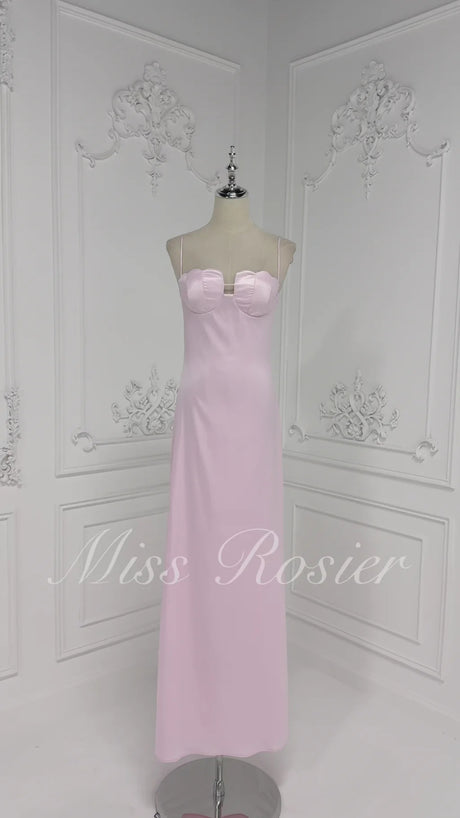 Asel Pink Maxi Dress with Floral Neckline