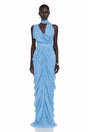 Astraelle Light Blue Ruched Halter Maxi Dress